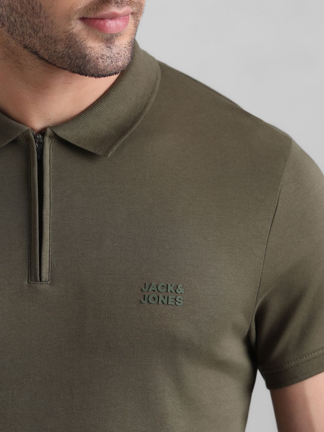 Dark Green Zipped Cotton Polo