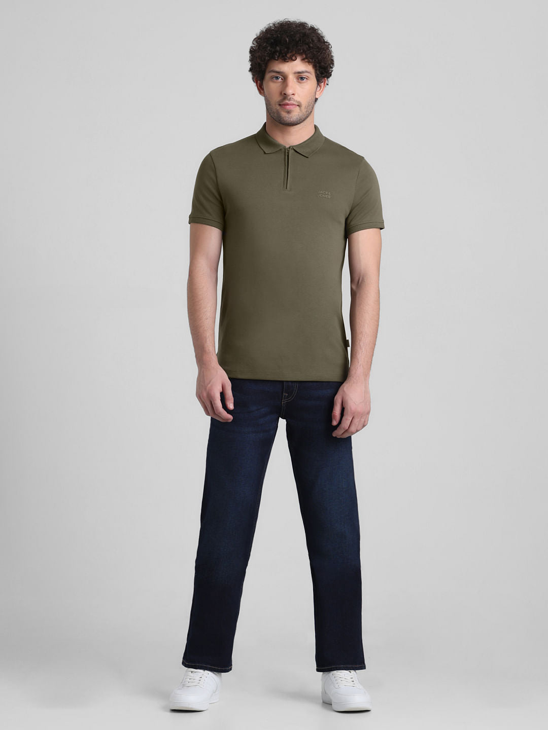 Dark Green Zipped Cotton Polo