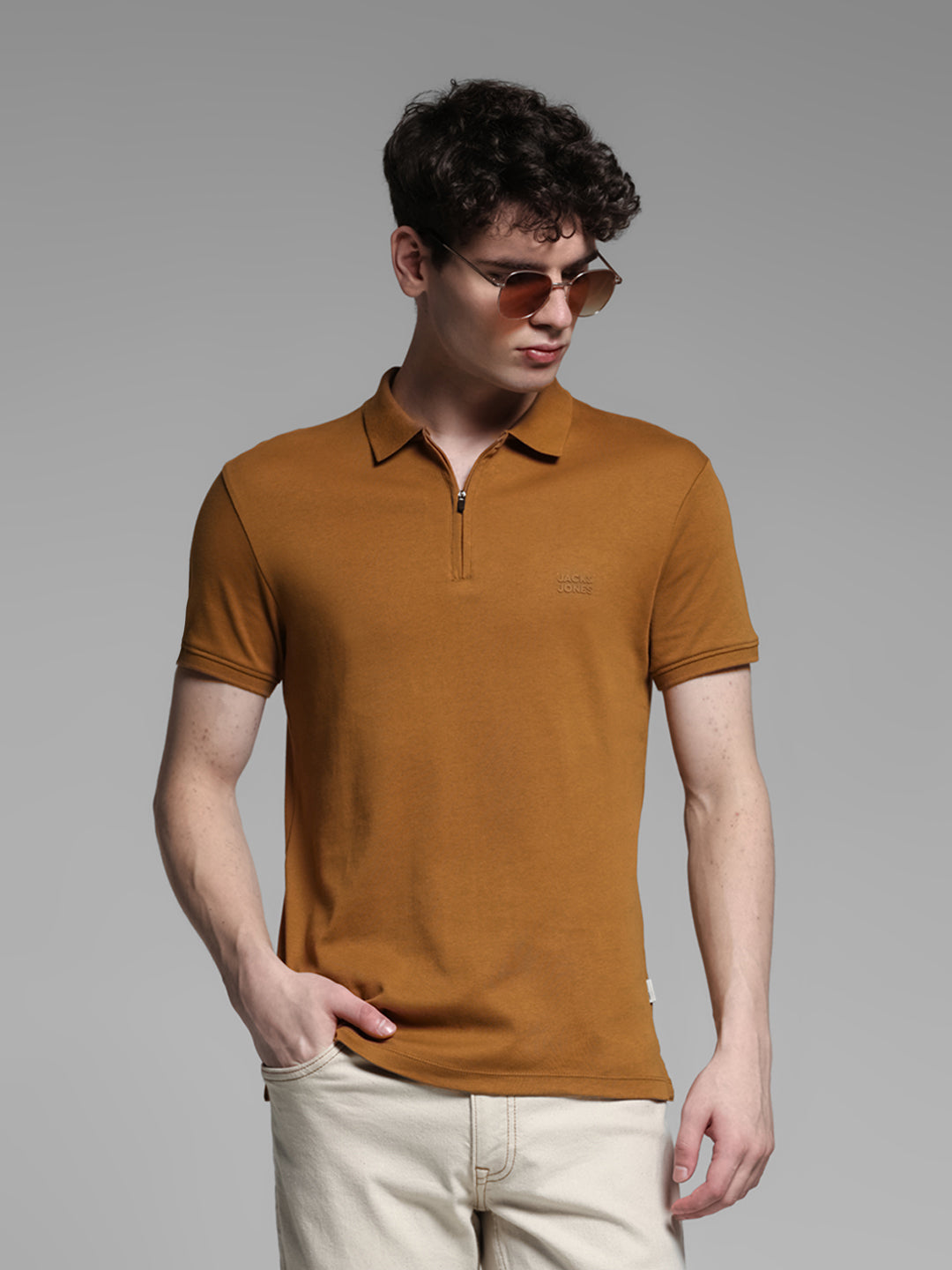Golden Brown Zipped Polo - S