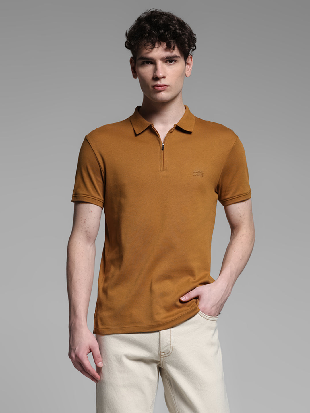 Golden Brown Zipped Polo