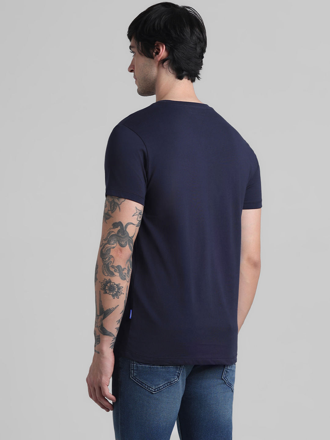 Navy Blue Logo Text Crew Neck T-shirt
