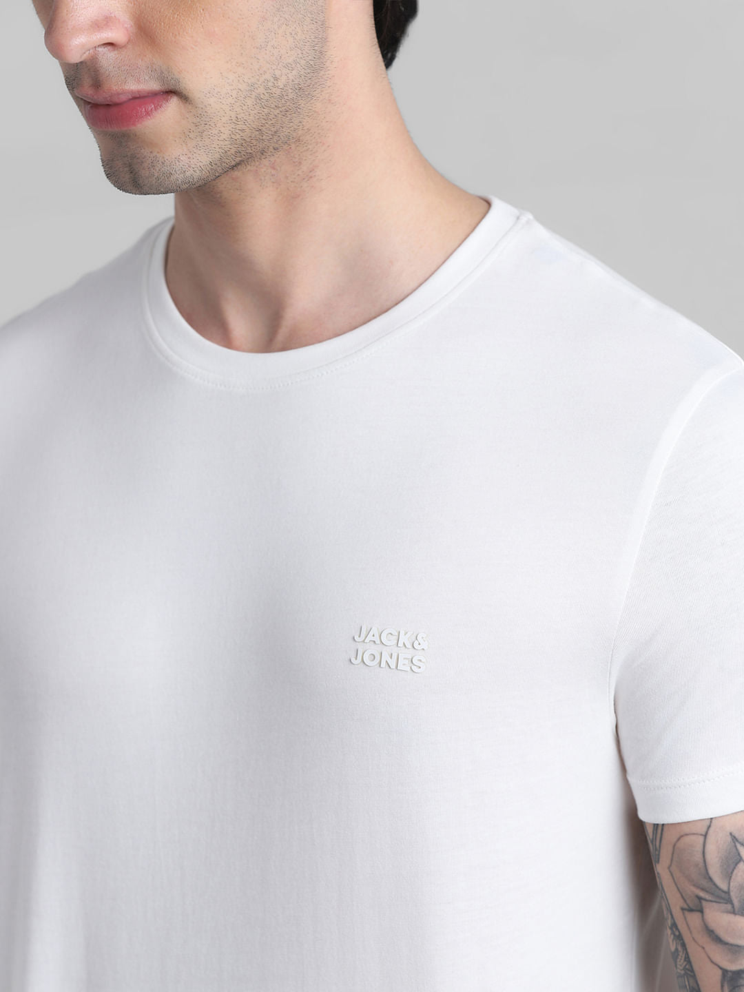 White Logo Branding Crew Neck T-shirt