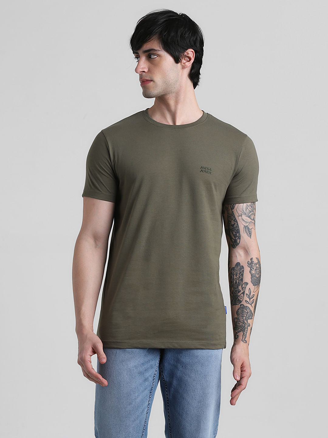 Olive Logo Branding Crew Neck T-shirt