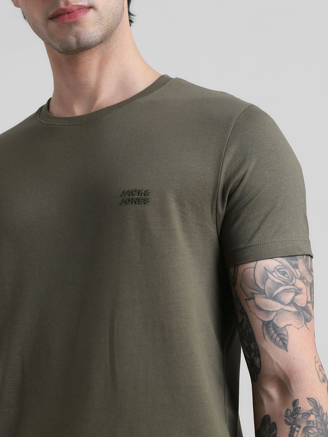 Olive Logo Branding Crew Neck T-shirt