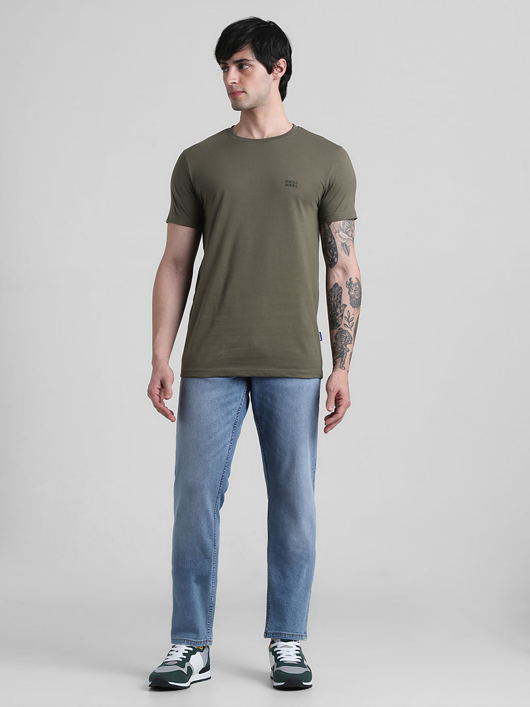 Olive Logo Branding Crew Neck T-shirt
