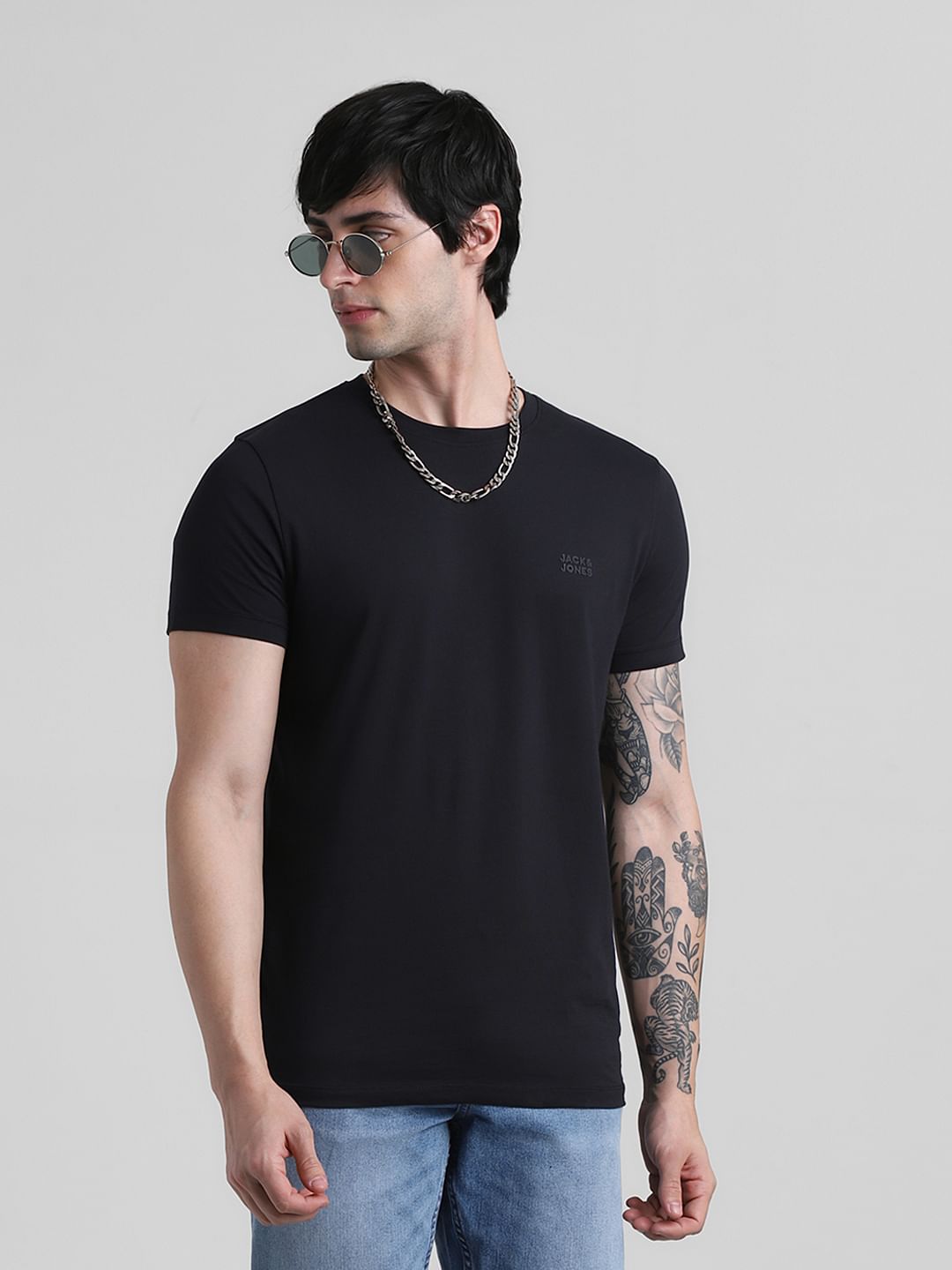 Black Logo Branding Crew Neck T-shirt