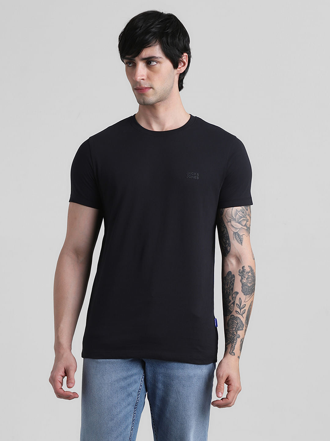 Black Logo Branding Crew Neck T-shirt