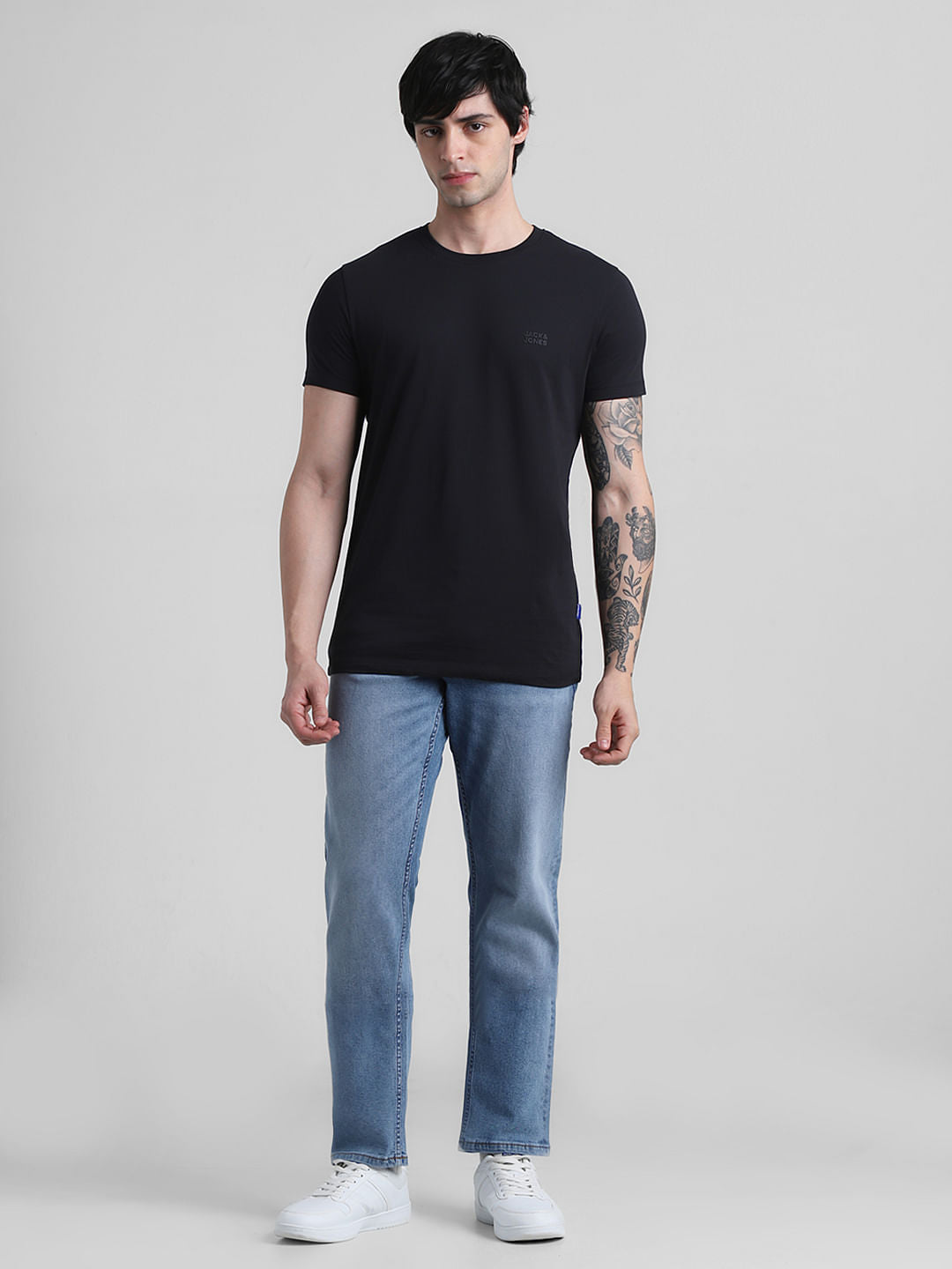 Black Logo Branding Crew Neck T-shirt