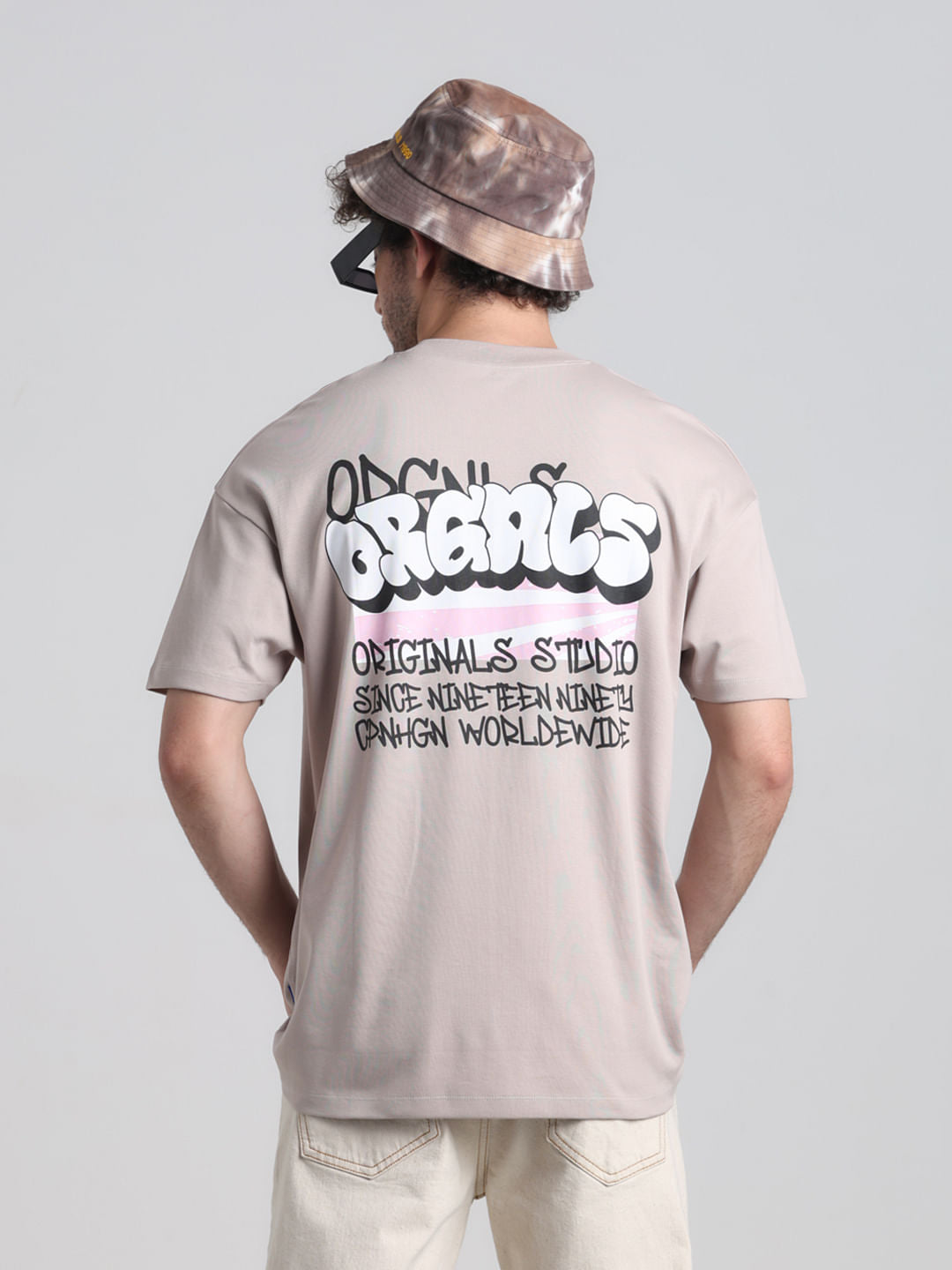 Light Brown Graphic Printed Oversized T-shirt - S