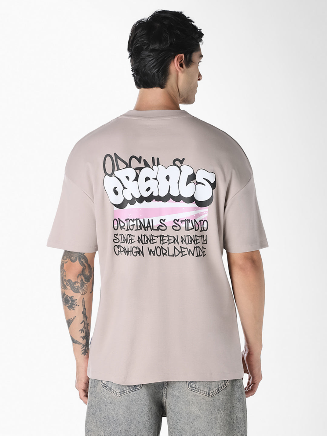 Light Brown Graphic Printed Oversized T-shirt