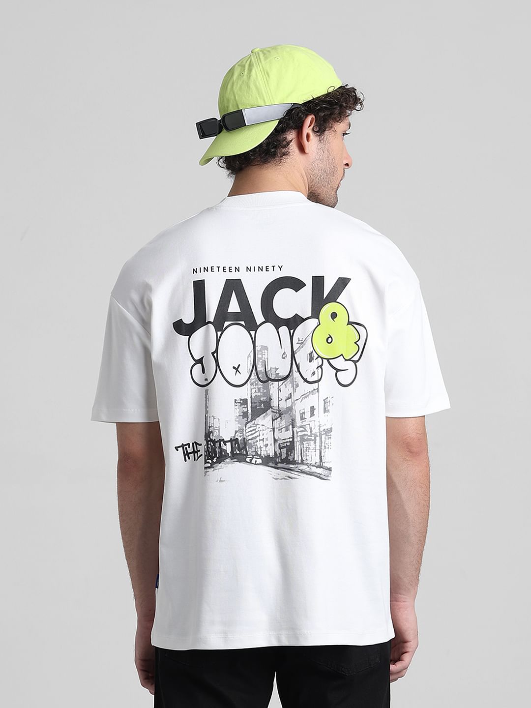 White Graphic Printed Oversized T-shirt - S