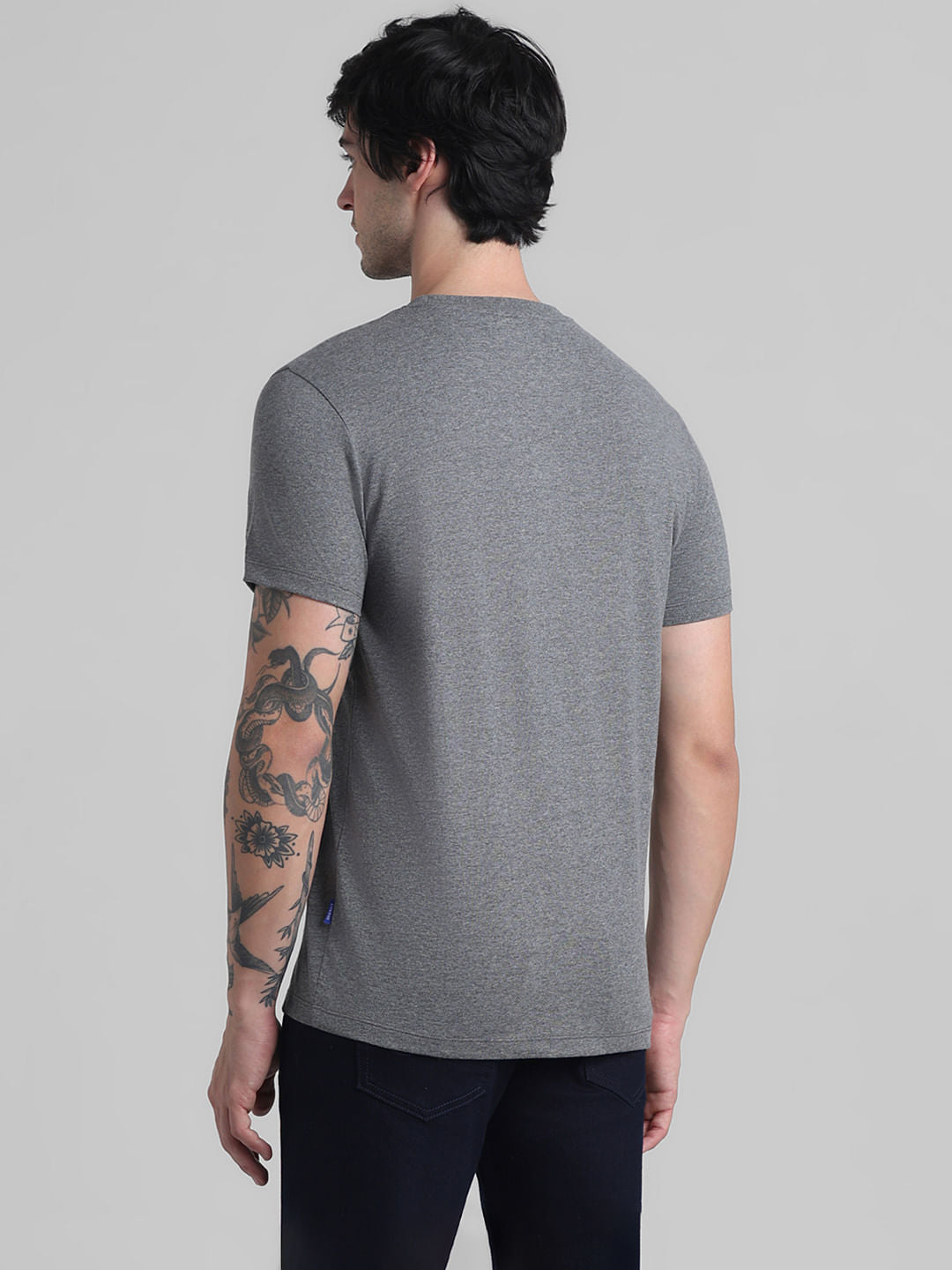 Grey Logo Text Crew Neck T-shirt