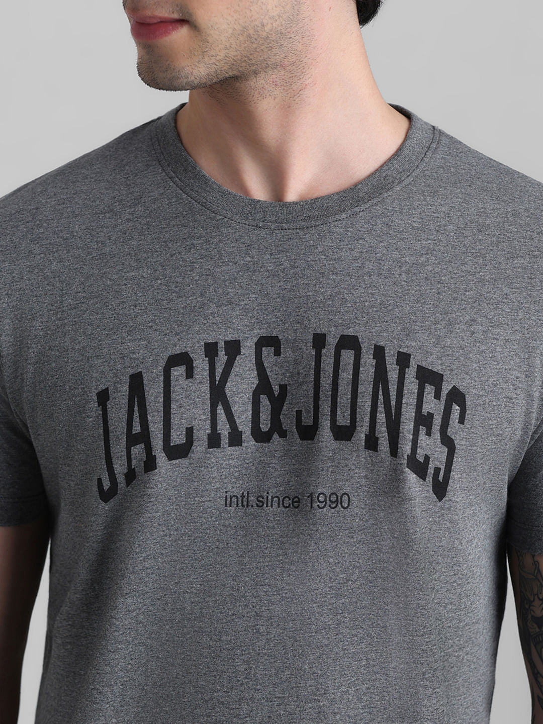 Grey Logo Text Crew Neck T-shirt
