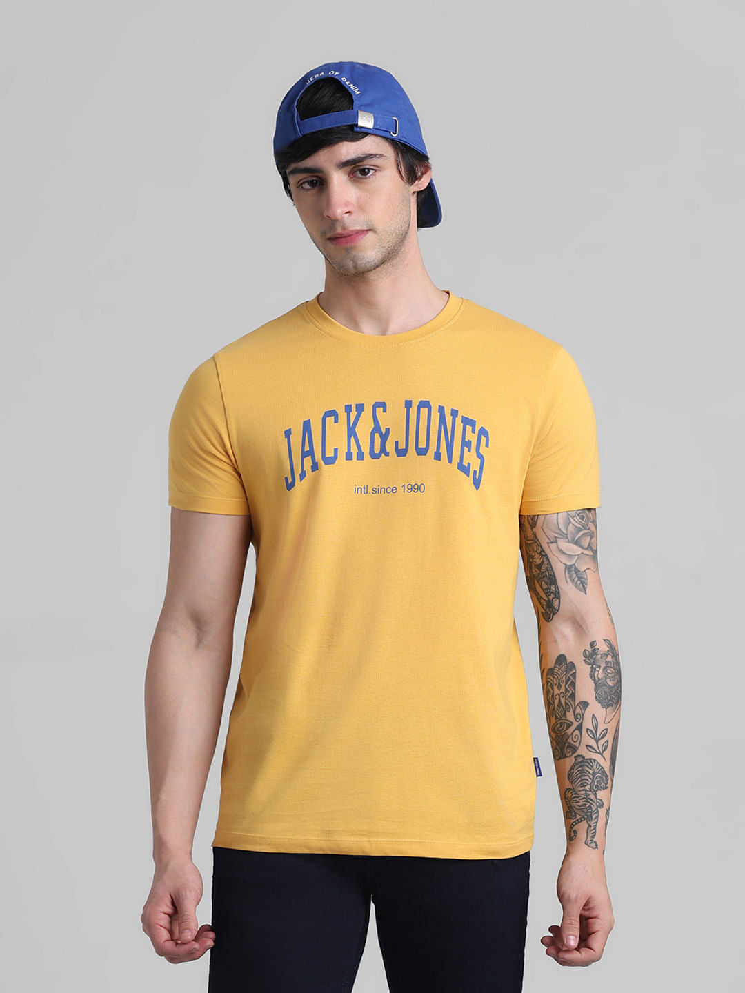 Yellow Logo Text Crew Neck T-shirt