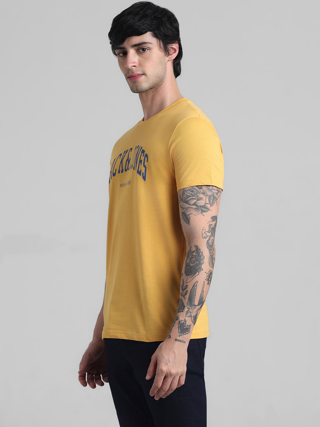 Yellow Logo Text Crew Neck T-shirt