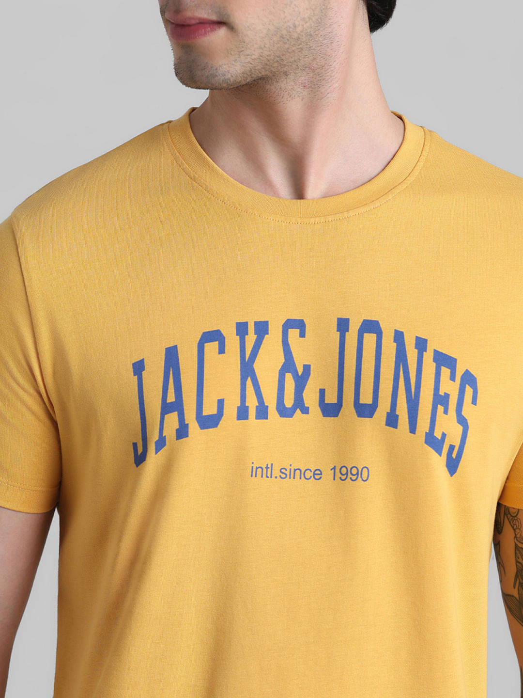 Yellow Logo Text Crew Neck T-shirt
