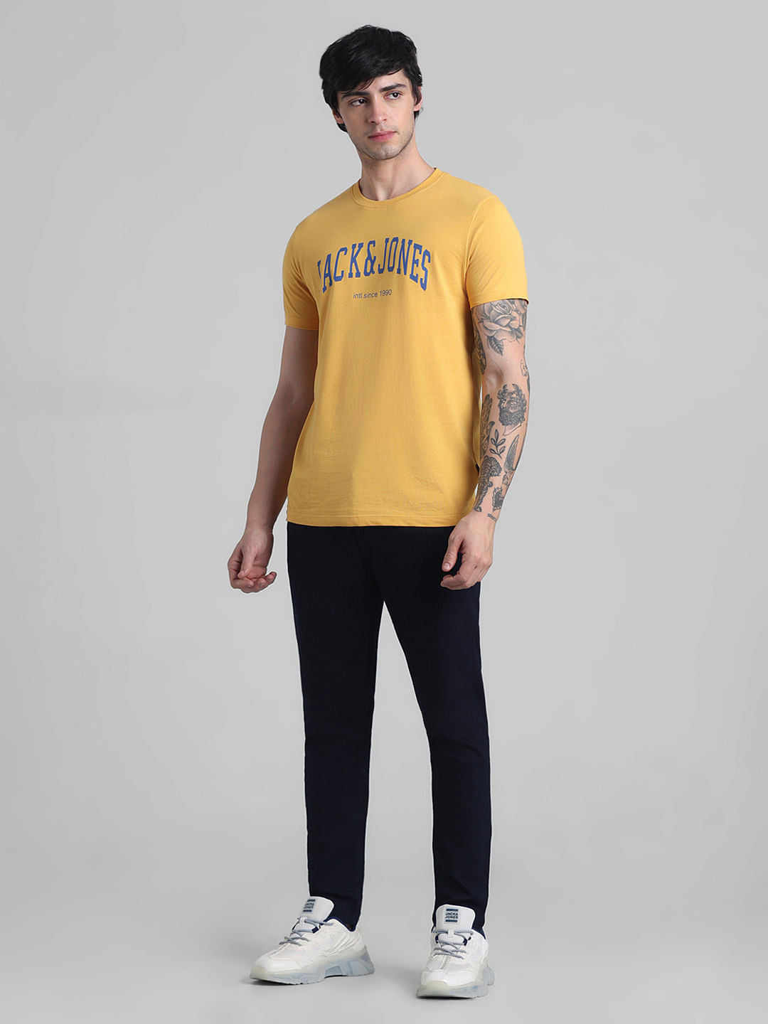 Yellow Logo Text Crew Neck T-shirt