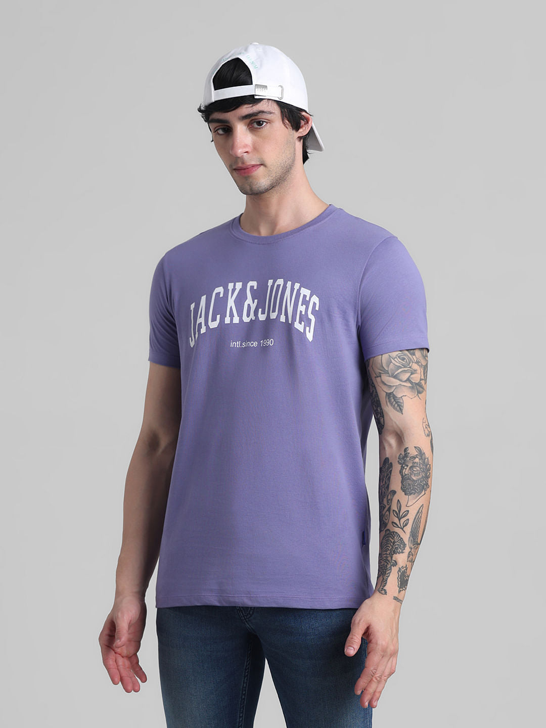 Purple Logo Text Crew Neck T-shirt - S