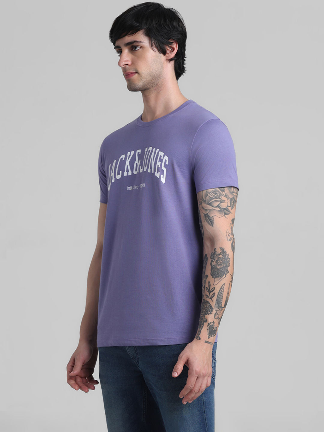 Purple Logo Text Crew Neck T-shirt
