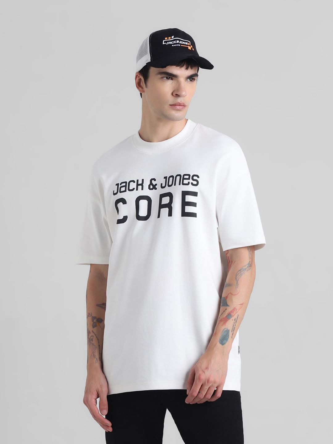 White Logo Print Oversized Crew Neck T-shirt - M
