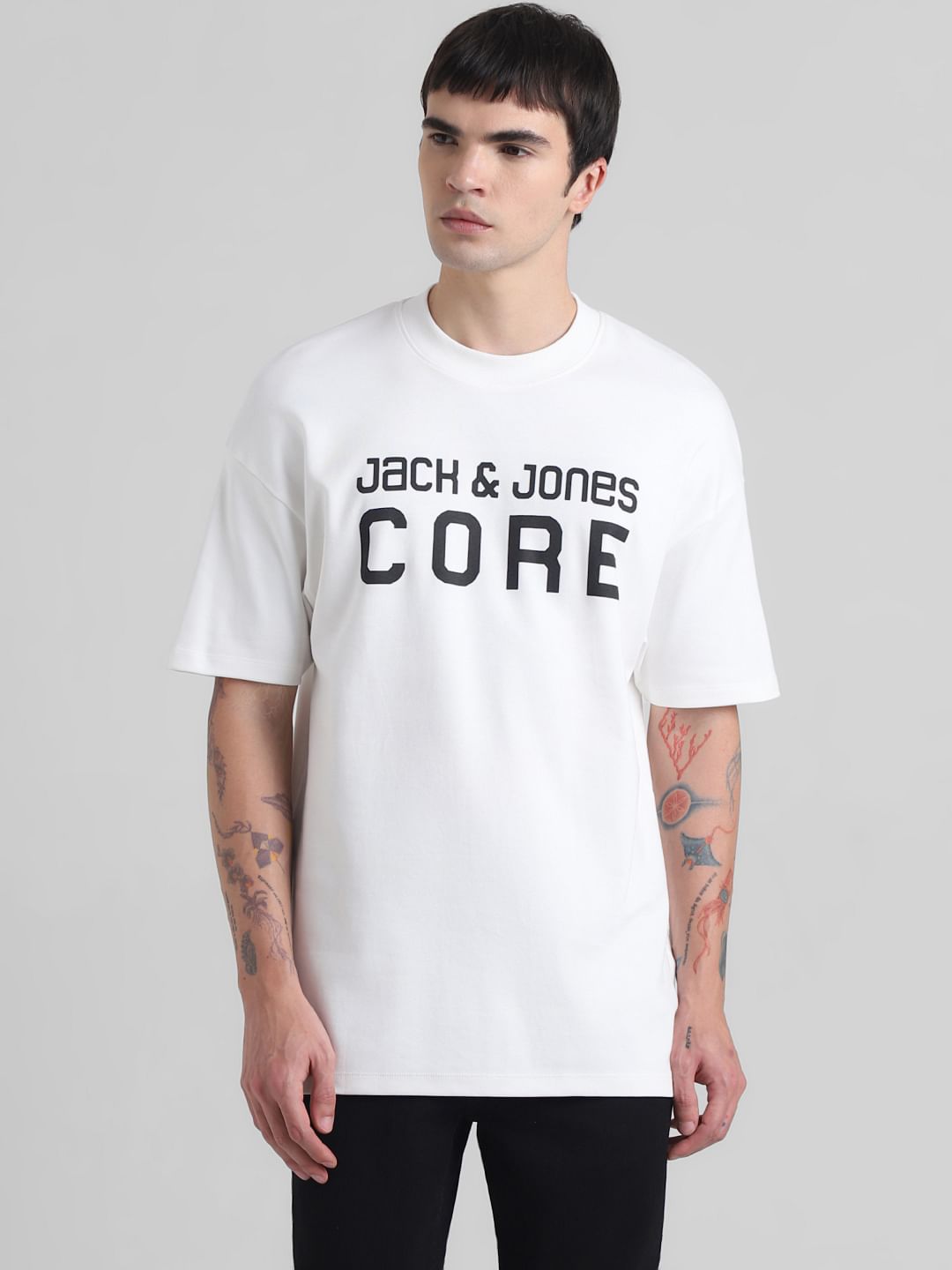 White Logo Print Oversized Crew Neck T-shirt
