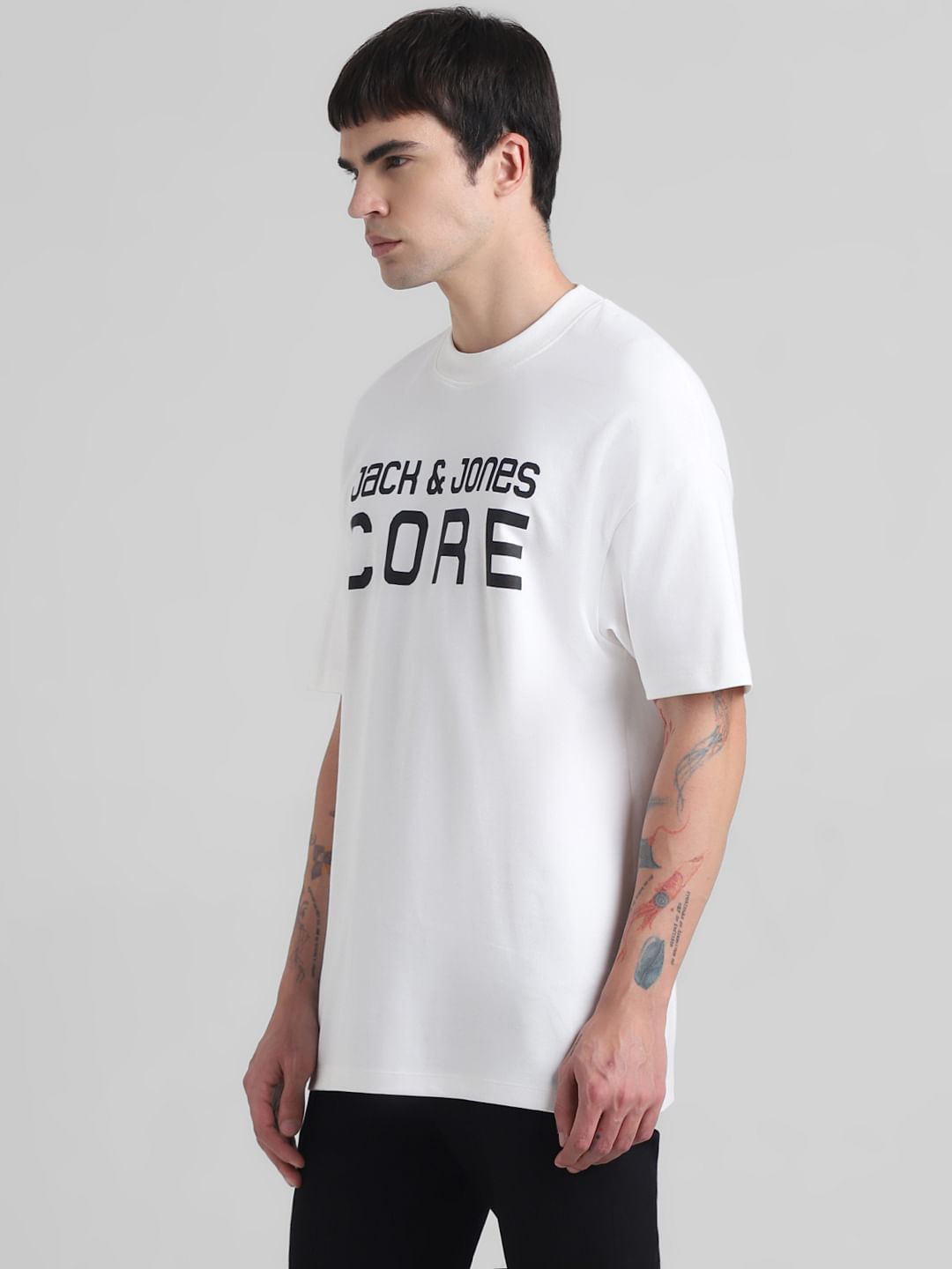 White Logo Print Oversized Crew Neck T-shirt