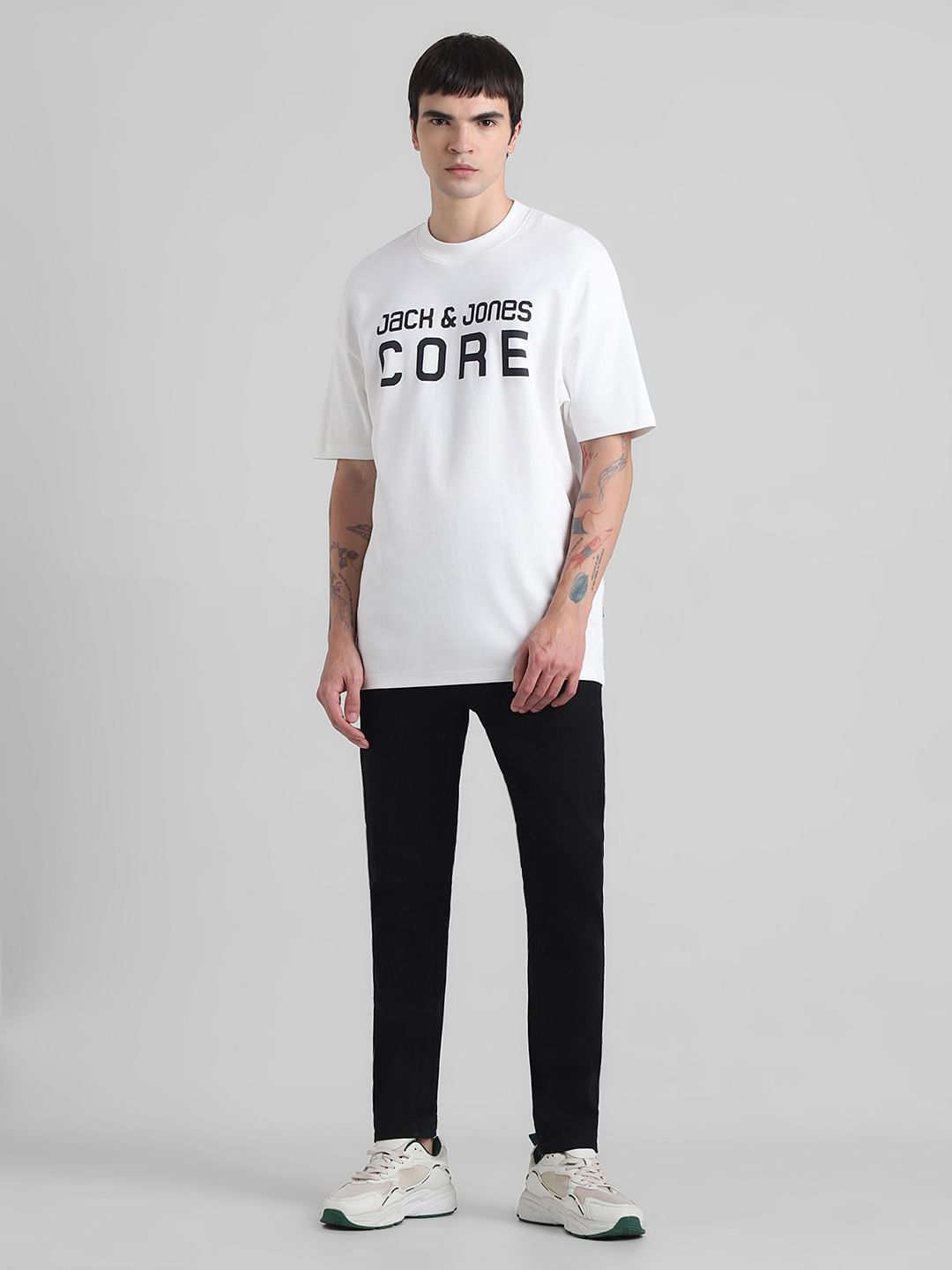 White Logo Print Oversized Crew Neck T-shirt