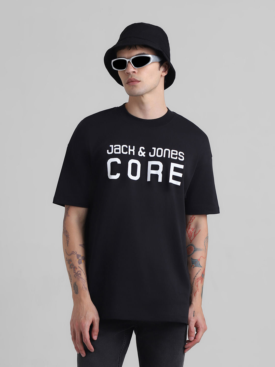 Black Logo Print Oversized Crew Neck T-shirt - M