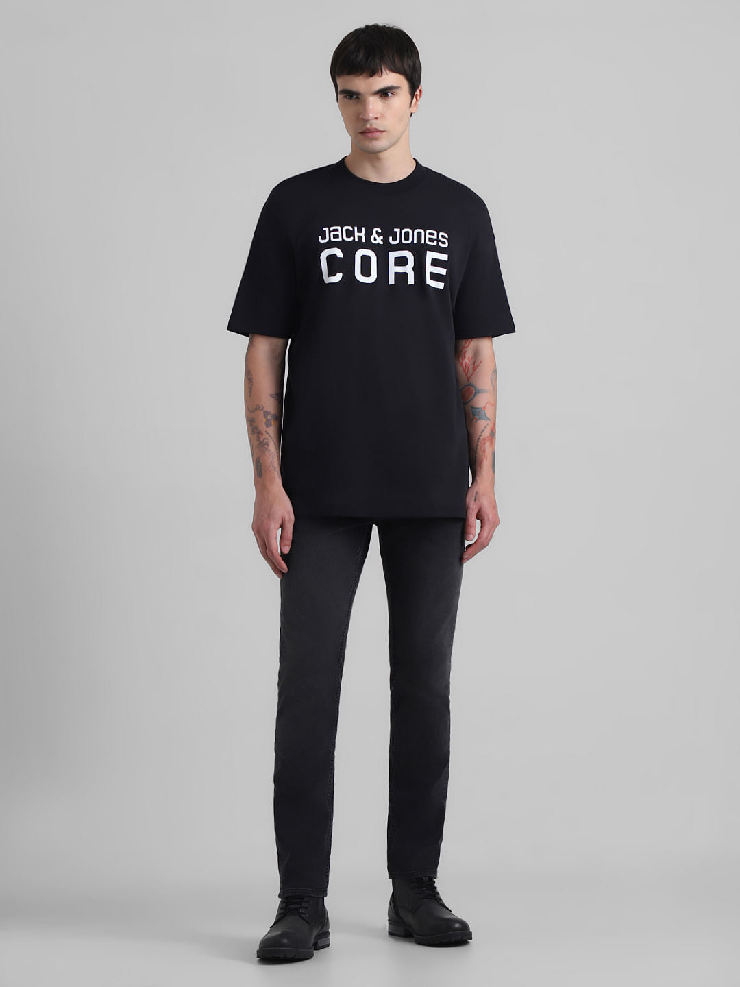 Black Logo Print Oversized Crew Neck T-shirt