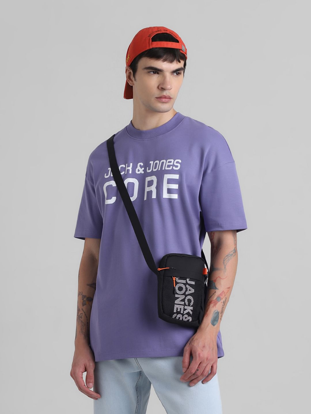 Purple Logo Print Oversized Crew Neck T-shirt