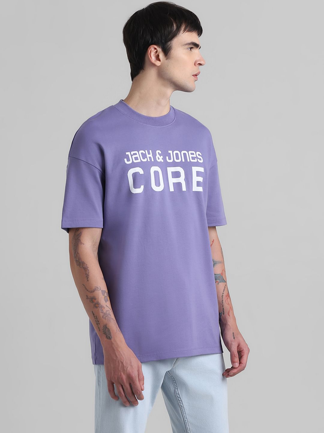 Purple Logo Print Oversized Crew Neck T-shirt