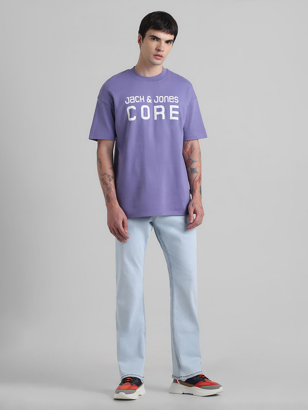 Purple Logo Print Oversized Crew Neck T-shirt