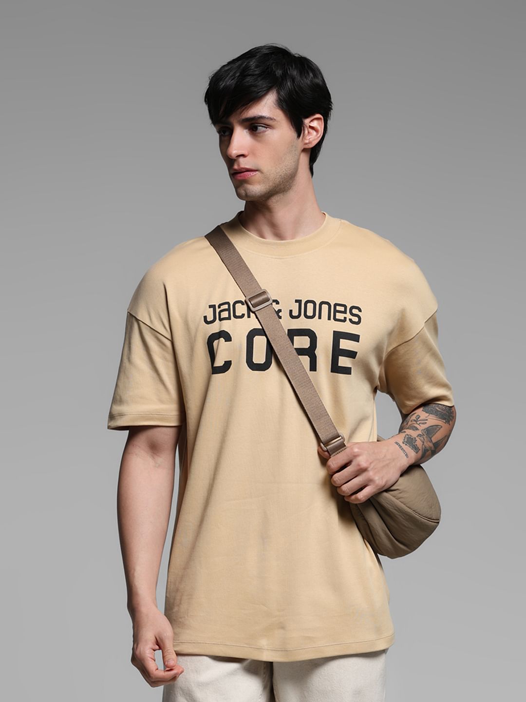 Beige Cotton Oversized T-Shirt - S