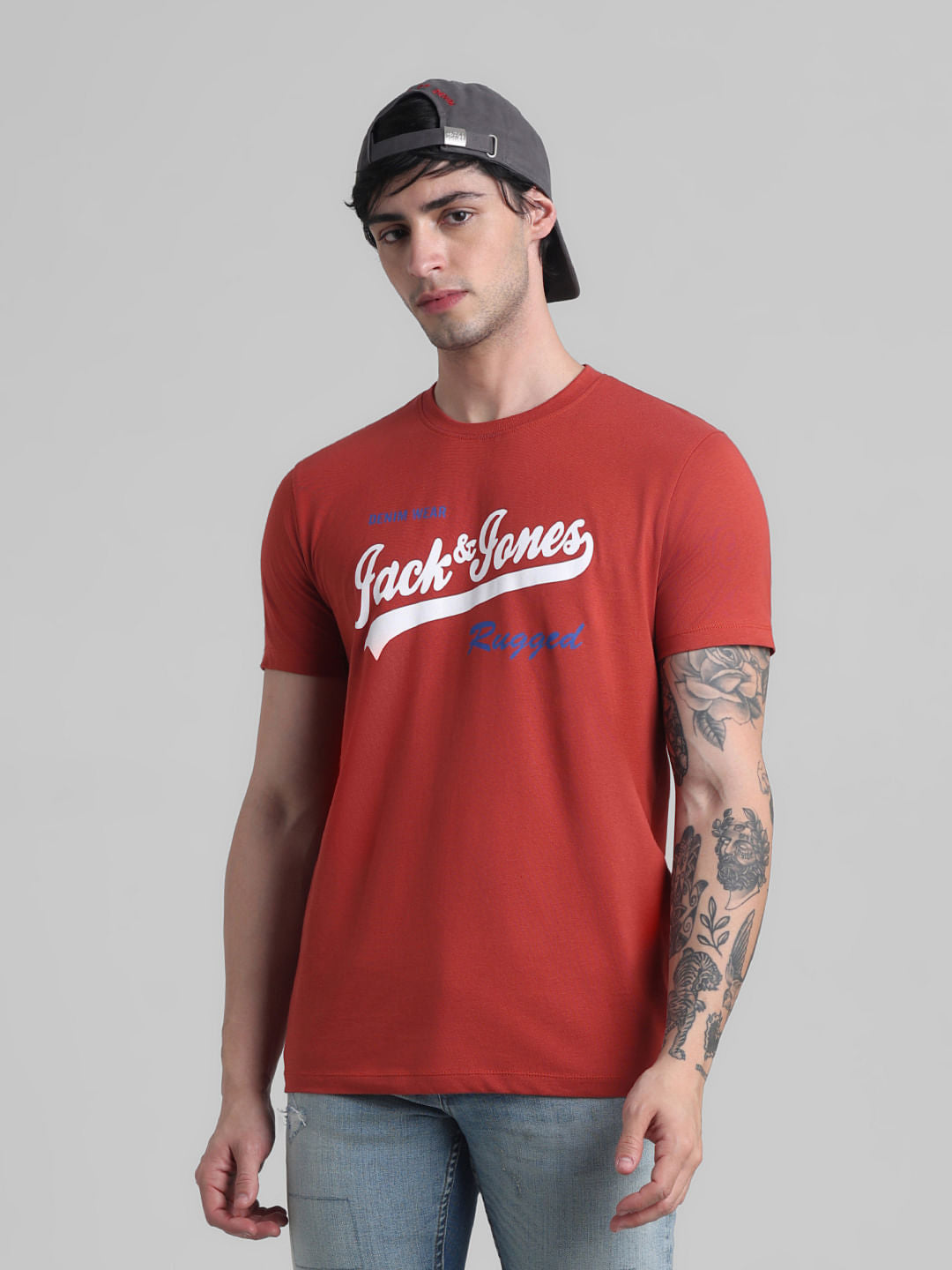 Red Logo Text Crew Neck T-shirt