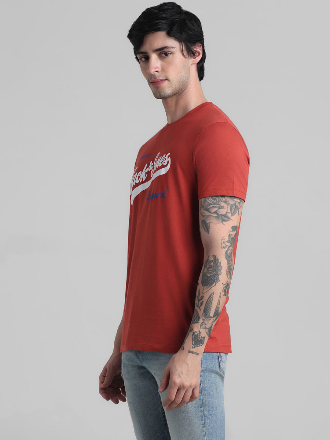 Red Logo Text Crew Neck T-shirt