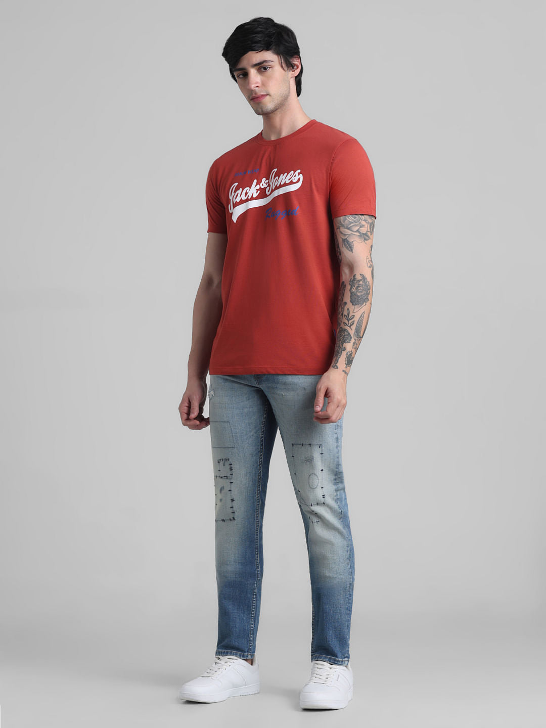 Red Logo Text Crew Neck T-shirt