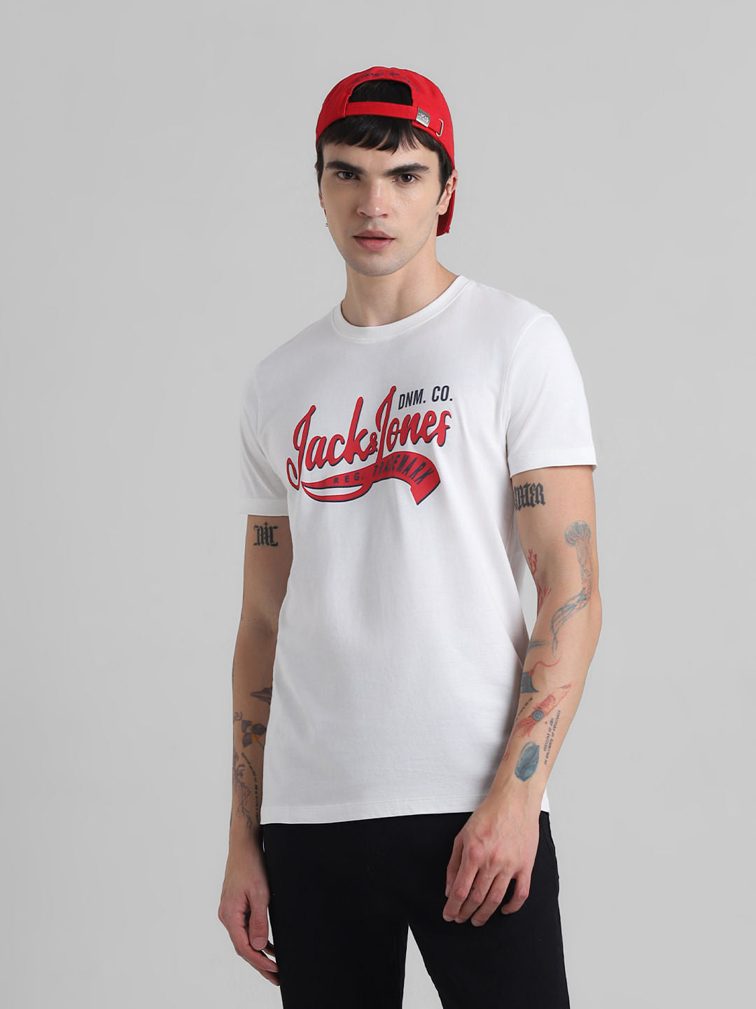 White Logo Print Crew Neck T-shirt - S