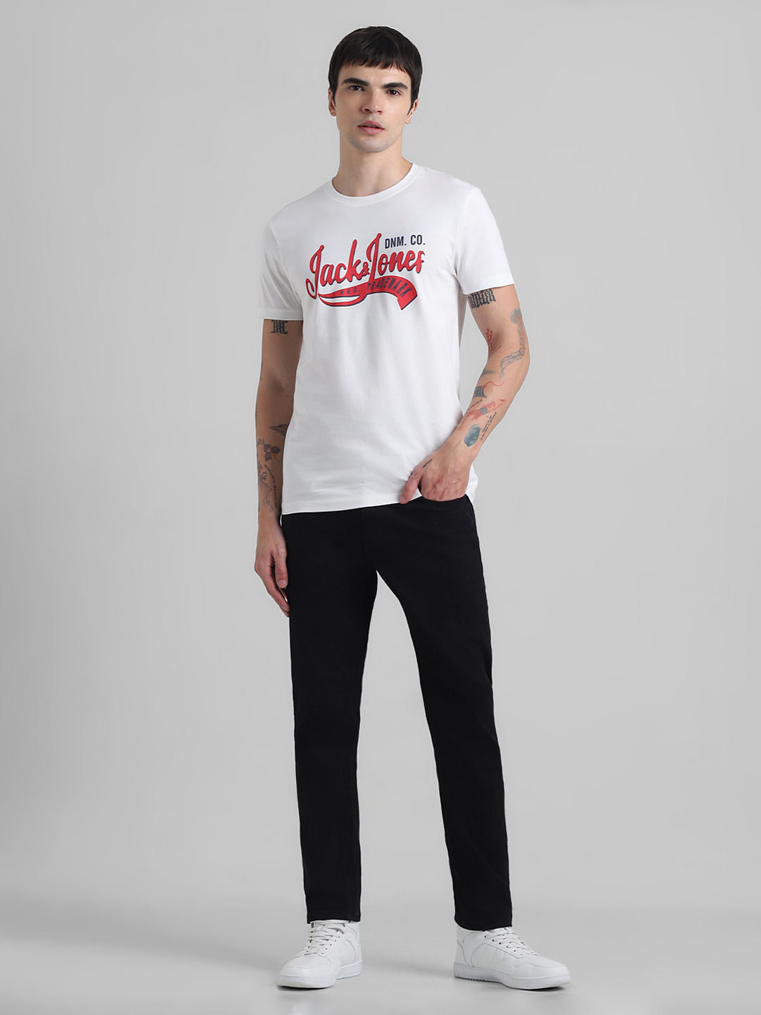 White Logo Print Crew Neck T-shirt