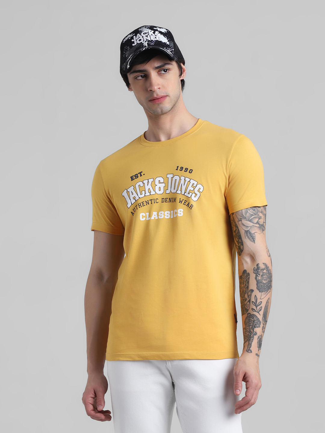 Yellow Logo Text Crew Neck T-shirt - S
