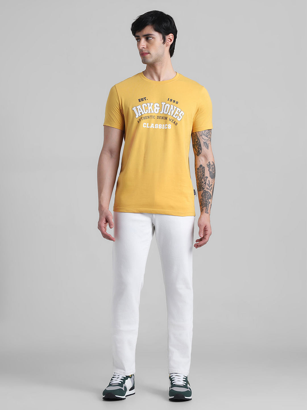 Yellow Logo Text Crew Neck T-shirt