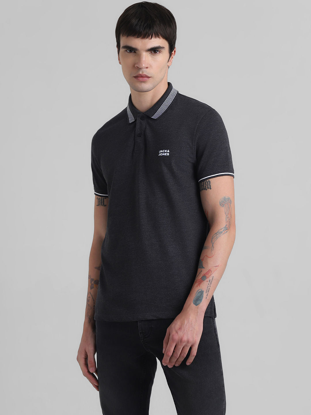 Black Contrast Tipping Polo T-shirt