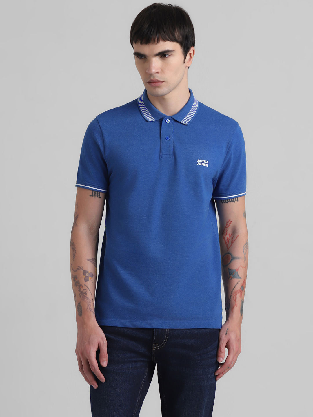 Blue Contrast Tipping Polo T-shirt