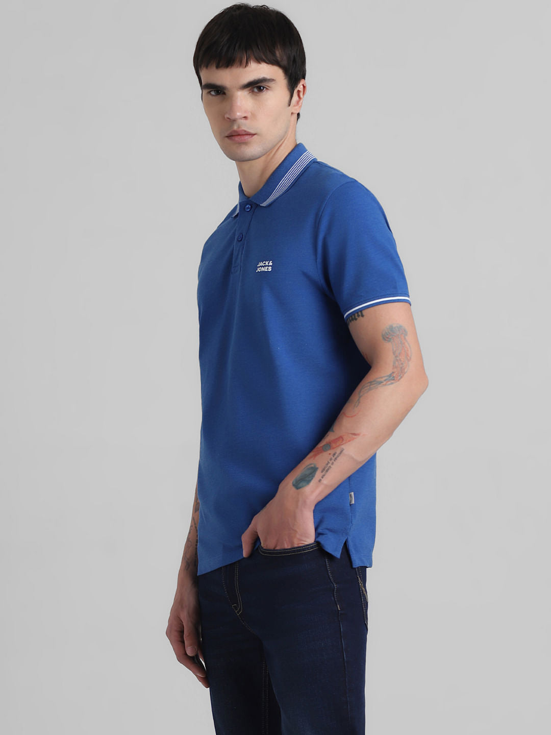 Blue Contrast Tipping Polo T-shirt