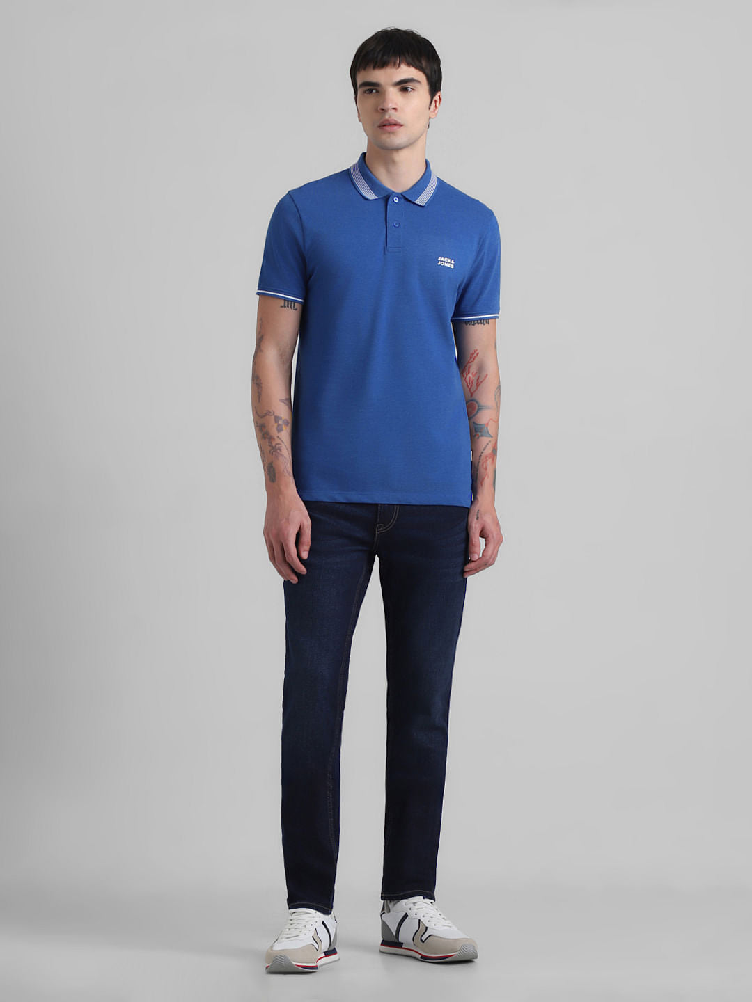 Blue Contrast Tipping Polo T-shirt