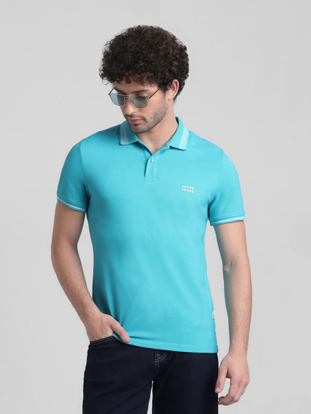 Green Contrast Tipping Polo T-shirt - S