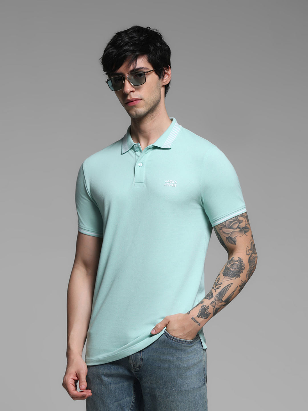 Mint Green Logo Print Polo - S
