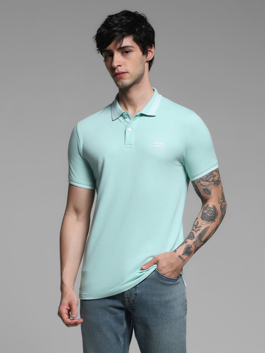 Mint Green Logo Print Polo