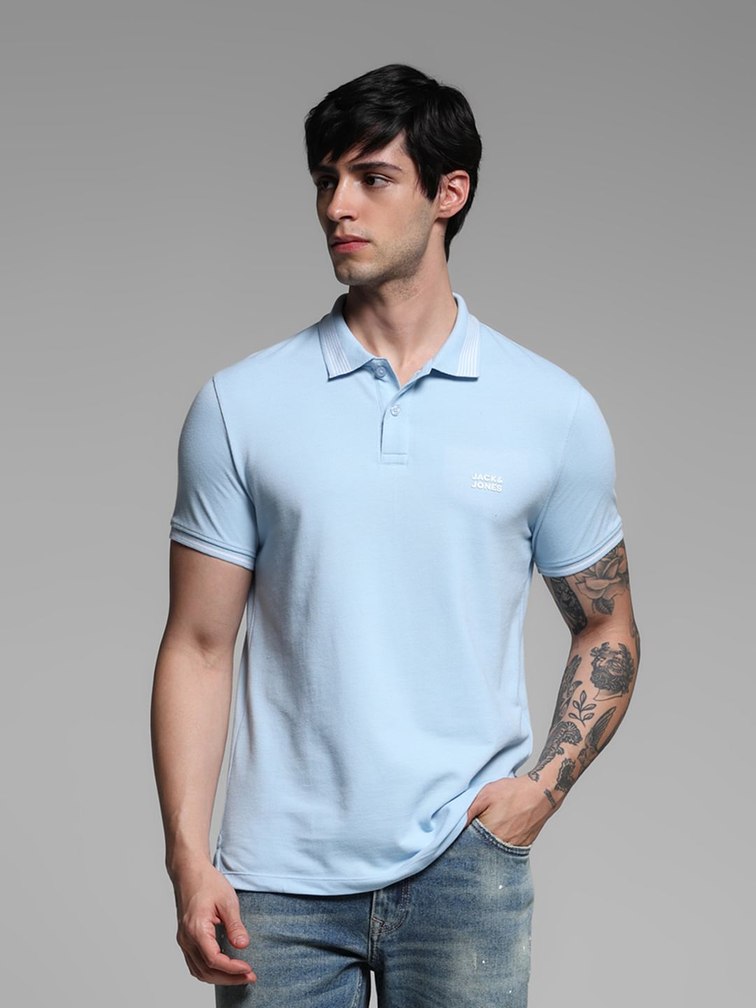 Light Blue Logo Print Polo - S