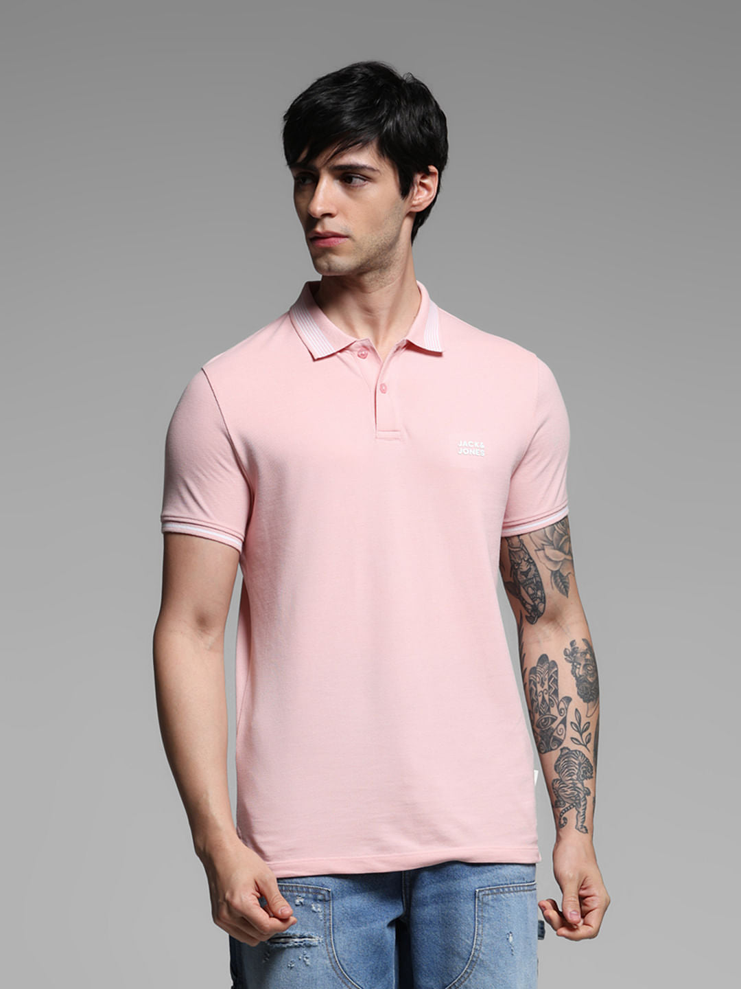 Light Pink Logo Print Polo - S