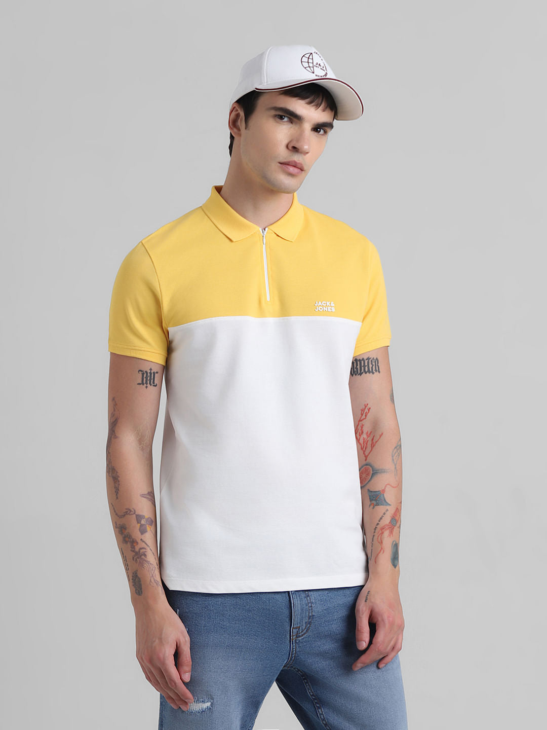 Yellow Colourblocked Polo T-shirt